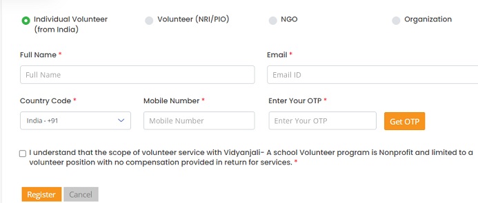Vidyanjali 2.0 Portal Volunteer Registration